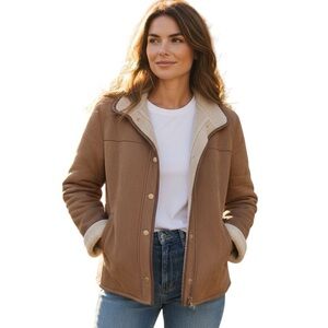 Gallery Chestnut Brown Faux Suede Jacket Shearling Lined Womens Size Medium